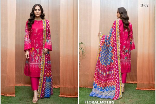 Jazzy By GJ Collections Eid Summer Collection with Digital Printed Gacquard Lawn Golden Broshia Dupatta - Image 3