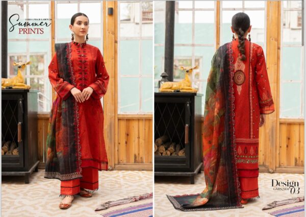 Mishaal By GJ Digital printed Boring Embroidered Shirt & Chikankari Boring Embroidery Cutwork Dupatta 3 Piece Edition, Eid Summer Collection - Image 4