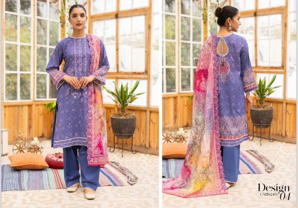 Mishaal By GJ Digital printed Boring Embroidered Shirt & Chikankari Boring Embroidery Cutwork Dupatta 3 Piece Edition, Eid Summer Collection - Image 5