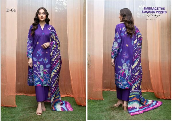 Jazzy By GJ Collections Eid Summer Collection with Digital Printed Gacquard Lawn Golden Broshia Dupatta - Image 5
