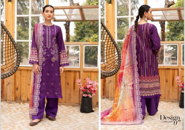 Mishaal By GJ Digital printed Boring Embroidered Shirt & Chikankari Boring Embroidery Cutwork Dupatta 3 Piece Edition, Eid Summer Collection - Image 12