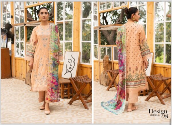 Mishaal By GJ Digital printed Boring Embroidered Shirt & Chikankari Boring Embroidery Cutwork Dupatta 3 Piece Edition, Eid Summer Collection - Image 8