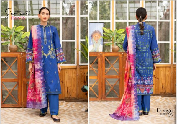 Mishaal By GJ Digital printed Boring Embroidered Shirt & Chikankari Boring Embroidery Cutwork Dupatta 3 Piece Edition, Eid Summer Collection - Image 9
