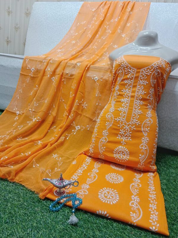 SUMMER COLLECTION 2024 Lawn Stuff 3 piece Suit Chikankari With Jall Dupatta Hand work Embroidery (Unstitched) - Image 2