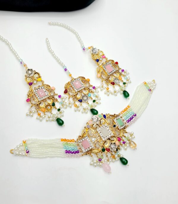 Casting Made Choker Set With Tikka Awesome Quality White and colored beads - Image 9