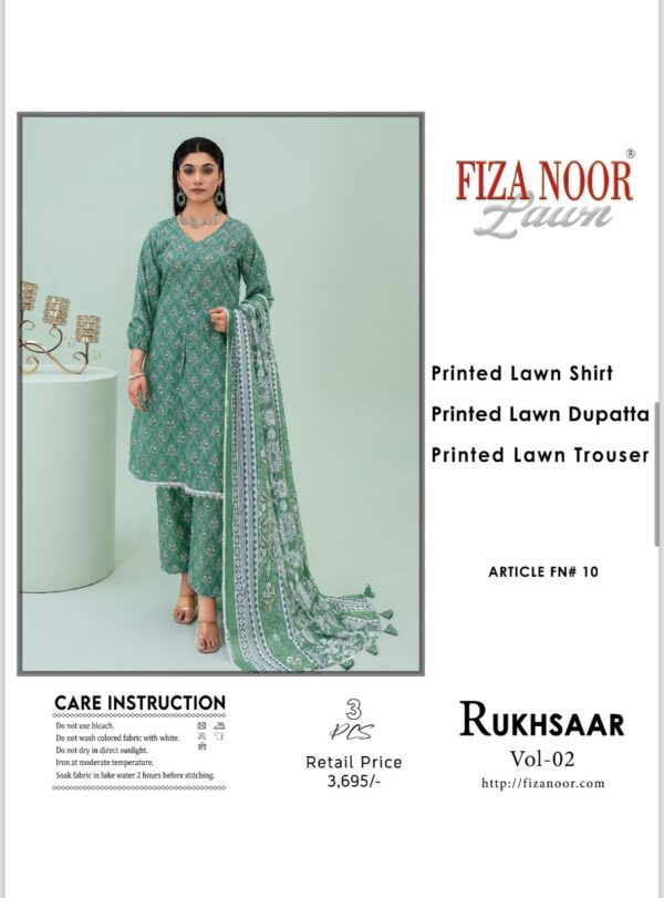 Fizza Noor Rukhsaar Printed Allover Shirt & Trouser With Printed Lawn Dupatta (3 Piece Suits) - Image 2