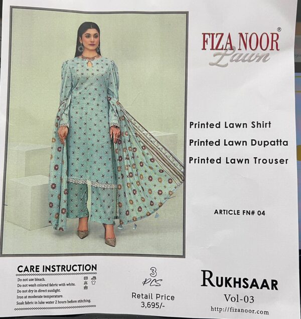 Fizza Noor Rukhsaar Printed Allover Shirt & Trouser With Printed Lawn Dupatta (3 Piece Suits) - Image 5