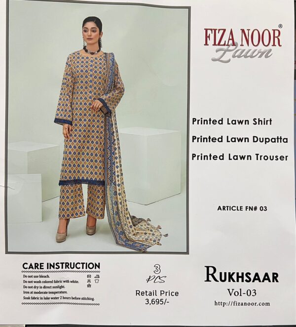 Fizza Noor Rukhsaar Printed Allover Shirt & Trouser With Printed Lawn Dupatta (3 Piece Suits) - Image 4