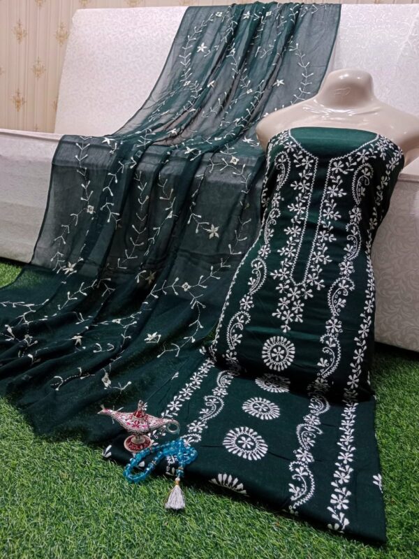SUMMER COLLECTION 2024 Lawn Stuff 3 piece Suit Chikankari With Jall Dupatta Hand work Embroidery (Unstitched) - Image 13