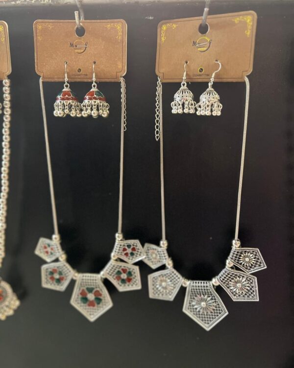 Traditional Jewelry Sets with Long Chain Pendent with Jhumki Pair - Image 2