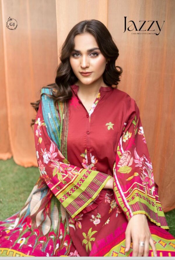 Jazzy By GJ Collections Eid Summer Collection with Digital Printed Gacquard Lawn Golden Broshia Dupatta