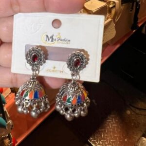Silver Multicolored Beads Jhumki Earring