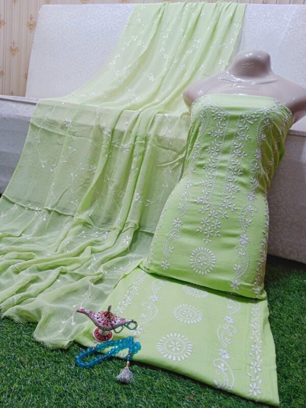 SUMMER COLLECTION 2024 Lawn Stuff 3 piece Suit Chikankari With Jall Dupatta Hand work Embroidery (Unstitched) - Image 16