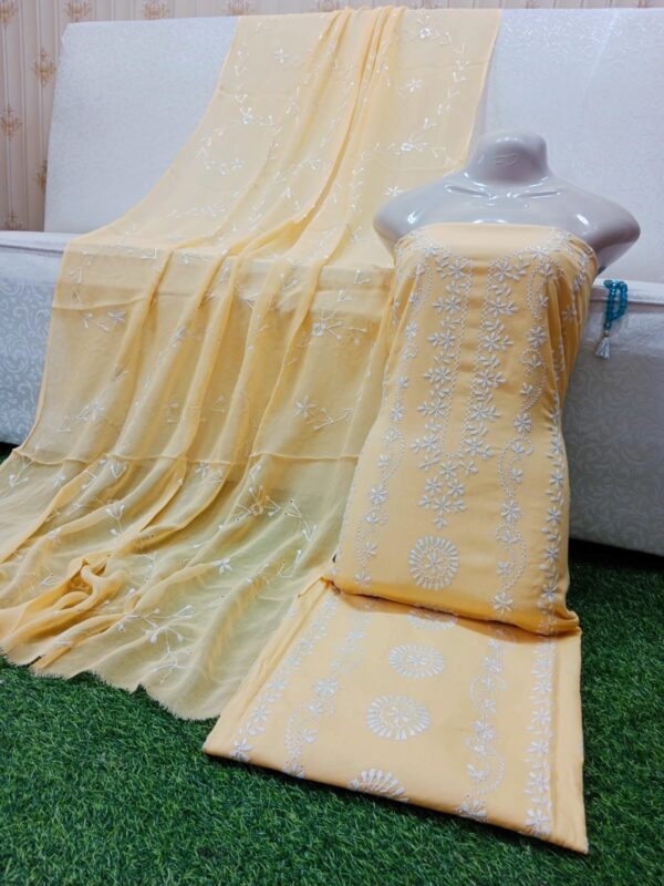 SUMMER COLLECTION 2024 Lawn Stuff 3 piece Suit Chikankari With Jall Dupatta Hand work Embroidery (Unstitched) - Image 10