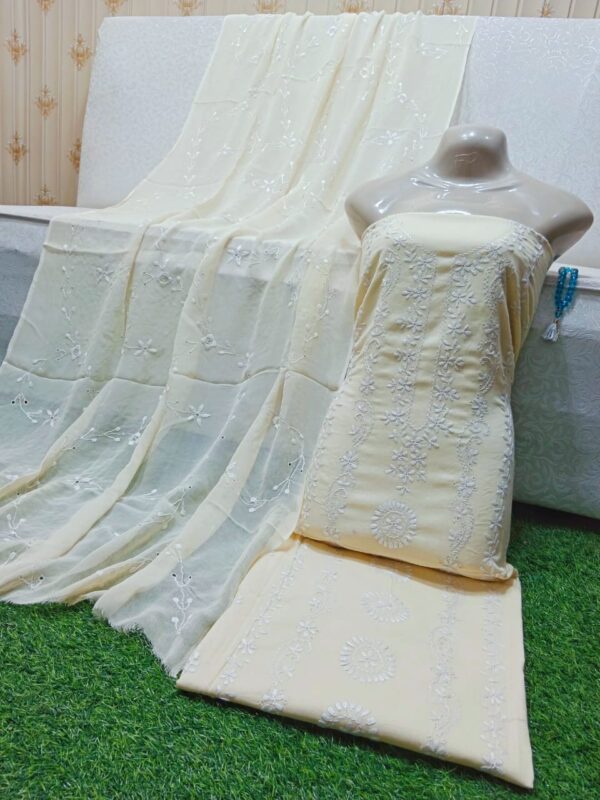 SUMMER COLLECTION 2024 Lawn Stuff 3 piece Suit Chikankari With Jall Dupatta Hand work Embroidery (Unstitched) - Image 11