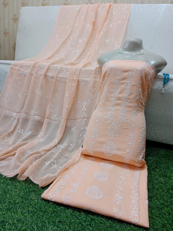 SUMMER COLLECTION 2024 Lawn Stuff 3 piece Suit Chikankari With Jall Dupatta Hand work Embroidery (Unstitched) - Image 8