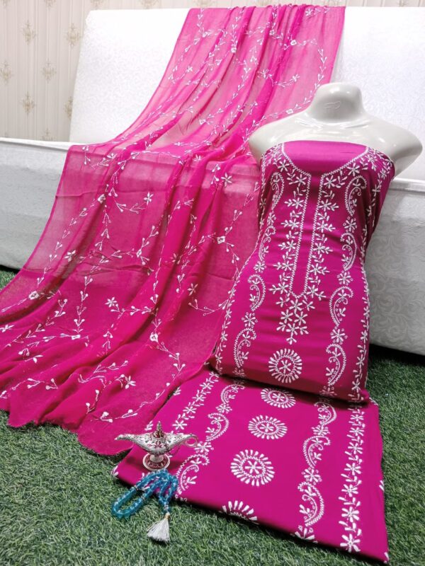 SUMMER COLLECTION 2024 Lawn Stuff 3 piece Suit Chikankari With Jall Dupatta Hand work Embroidery (Unstitched) - Image 12
