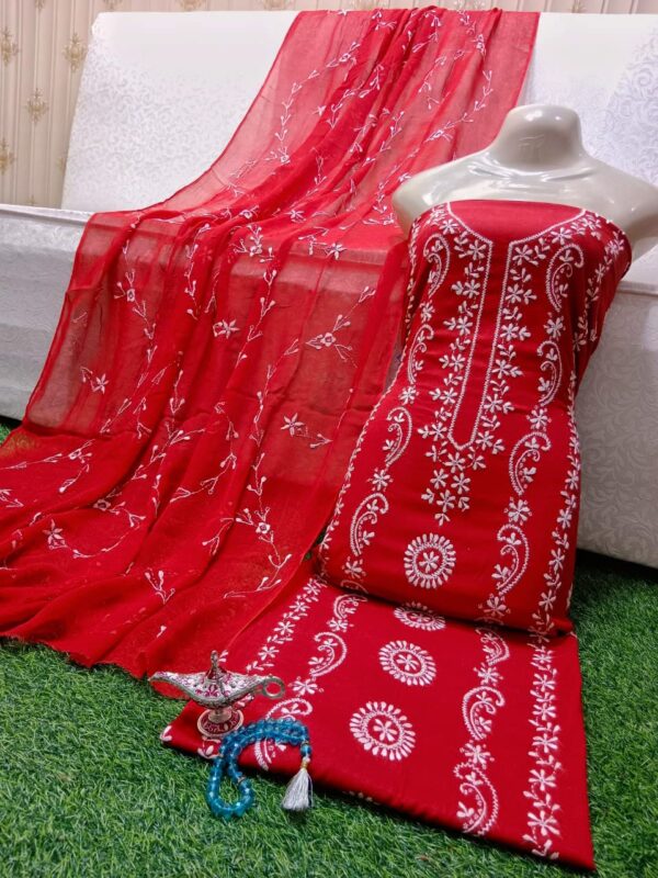 SUMMER COLLECTION 2024 Lawn Stuff 3 piece Suit Chikankari With Jall Dupatta Hand work Embroidery (Unstitched) - Image 14