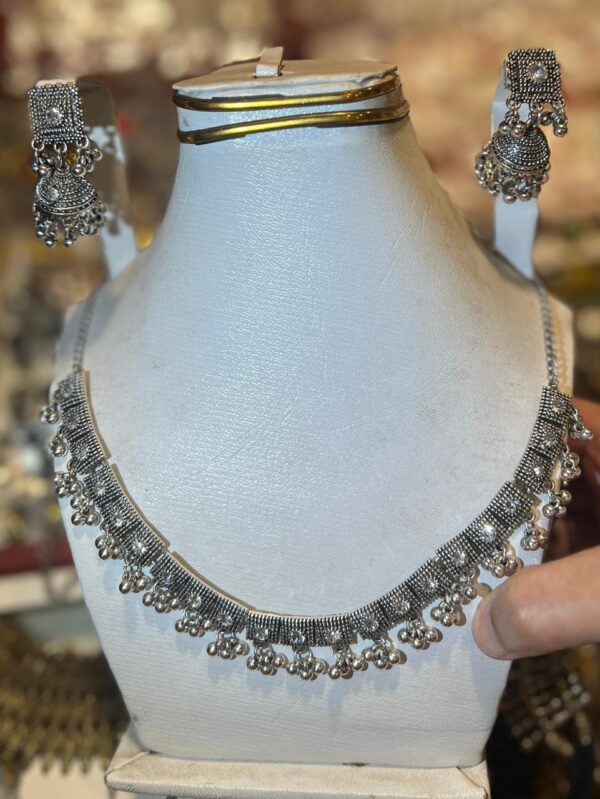 Traditional jewelry Siver Ghungroo Chocker Set with Jhumki - Image 2