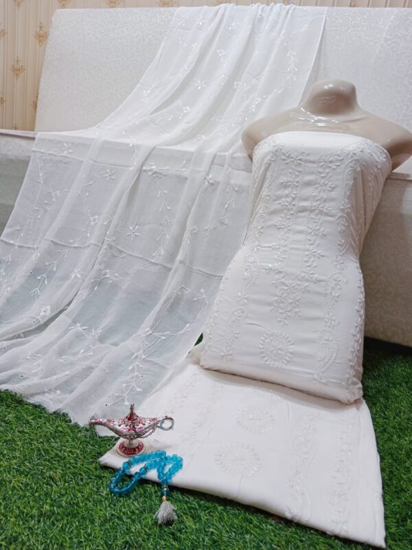 SUMMER COLLECTION 2024 Lawn Stuff 3 piece Suit Chikankari With Jall Dupatta Hand work Embroidery (Unstitched) - Image 15