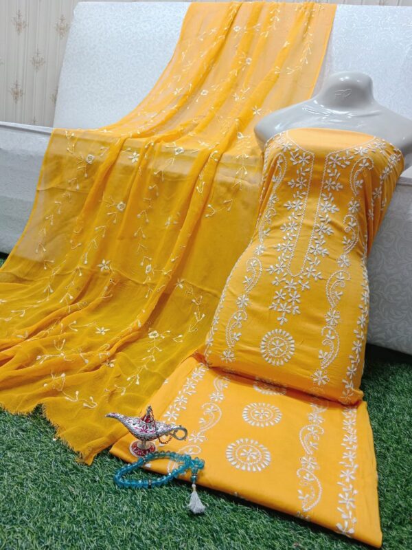 SUMMER COLLECTION 2024 Lawn Stuff 3 piece Suit Chikankari With Jall Dupatta Hand work Embroidery (Unstitched) - Image 17