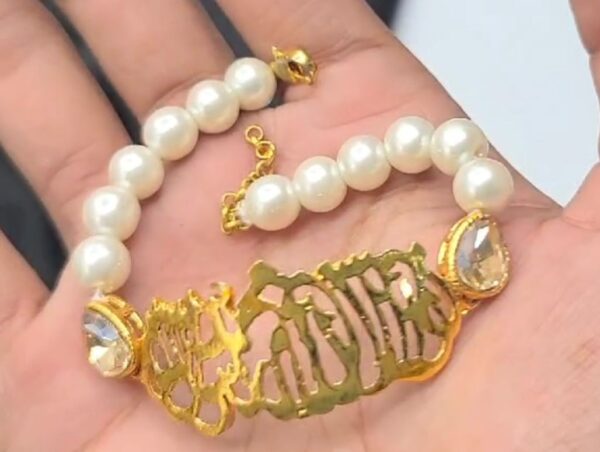 Calligraphy Bracelet fine Quality in Golden Color with different color Stones - Image 5