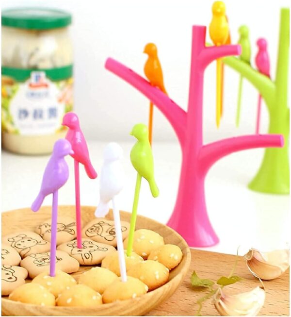 Bird Fork Bird Fruit and Salad Fork Multicolored 6 Forks in Bird Shape with Tree for Kitchen and Dining - Image 2