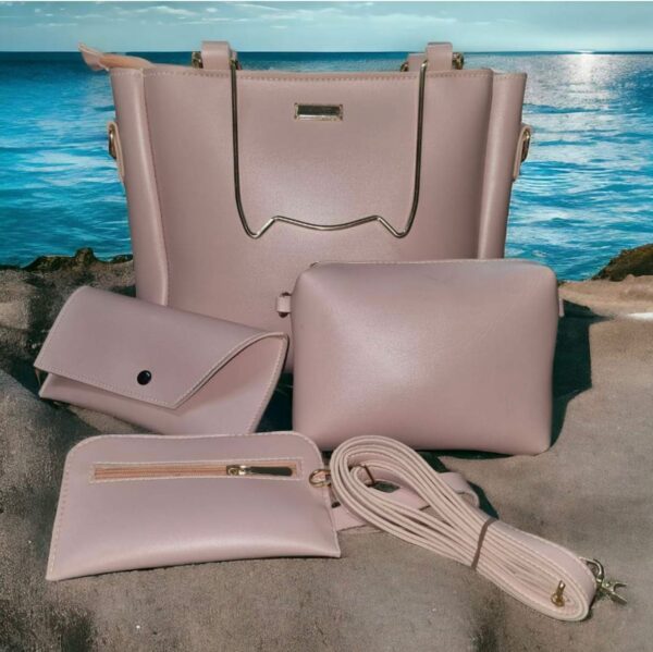 Ladies Hand Bags 4 Pieces Set With Mettle Handle - Image 7