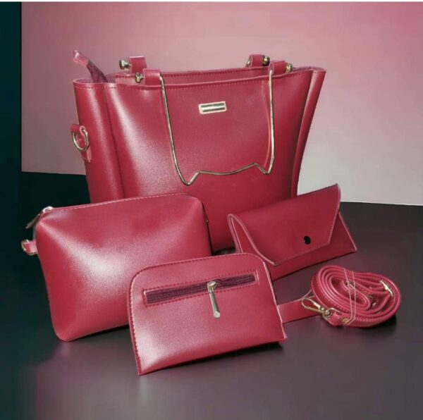 Ladies Hand Bags 4 Pieces Set With Mettle Handle - Image 6