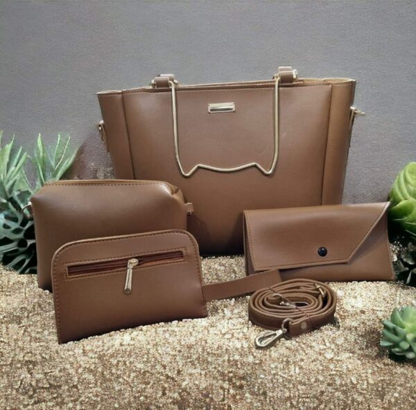 Ladies Hand Bags 4 Pieces Set With Mettle Handle - Image 3