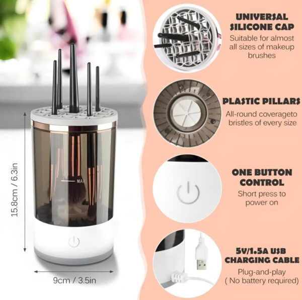 Makeup Brush Cleaner Machine with Brush Holder Mat, USB Automatic Cosmetic Brush Cleaner for All Size Beauty Makeup Brushes - Image 8