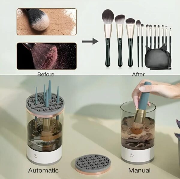 Makeup Brush Cleaner Machine with Brush Holder Mat, USB Automatic Cosmetic Brush Cleaner for All Size Beauty Makeup Brushes - Image 5