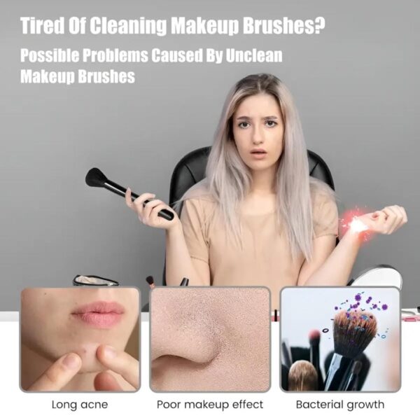 Makeup Brush Cleaner Machine with Brush Holder Mat, USB Automatic Cosmetic Brush Cleaner for All Size Beauty Makeup Brushes - Image 2