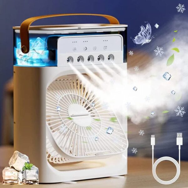 Portable Air Conditioner | Mini Air Cooler with 600 ml Water Tank | USB Air Cooler with 3 Wind & 5 Mist Vents, 7 Night Light and 1-3H Timer mode | Cooling Fan for Car, Home, Office and Outdoor - Image 5
