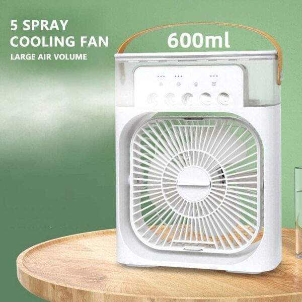 Portable Air Conditioner | Mini Air Cooler with 600 ml Water Tank | USB Air Cooler with 3 Wind & 5 Mist Vents, 7 Night Light and 1-3H Timer mode | Cooling Fan for Car, Home, Office and Outdoor - Image 3