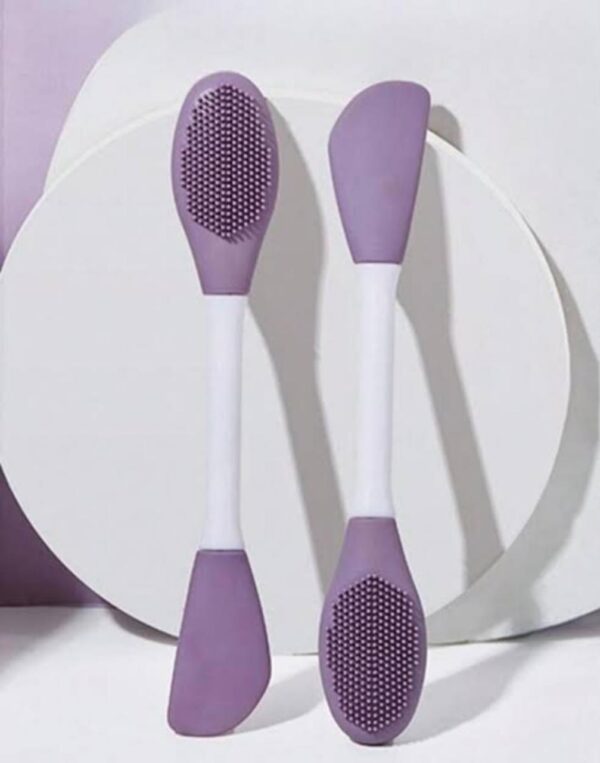 Silicone Double-Head Face Mask Brush - Purple | Facial Mask Applicator, Makeup Remover Scrubber, Lip & Face Cleansing Exfoliating Brush, Body Butter Applicator - Image 4