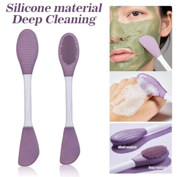 Silicone Double-Head Face Mask Brush - Purple | Facial Mask Applicator, Makeup Remover Scrubber, Lip & Face Cleansing Exfoliating Brush, Body Butter Applicator