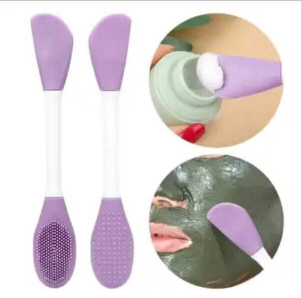 Silicone Double-Head Face Mask Brush - Purple | Facial Mask Applicator, Makeup Remover Scrubber, Lip & Face Cleansing Exfoliating Brush, Body Butter Applicator - Image 2