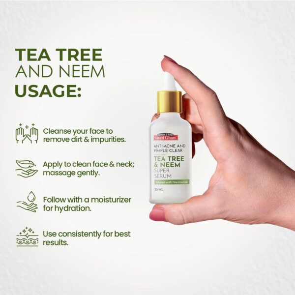 Saeed Ghani Tea Tree & Neem Anti-Acne and Pimple Clear Super Serum 30 ML. - Image 4