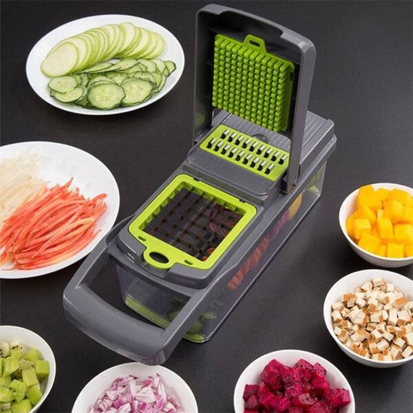 Vegetable Chopper,Multifunction All in 1 Food Chopper Slicer Cutter Dicer for Onion Potato Tomato Cucumber Carrot, Veggie Chopper with 7 Blades and Container (Gray) - Image 8