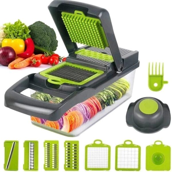Vegetable Chopper,Multifunction All in 1 Food Chopper Slicer Cutter Dicer for Onion Potato Tomato Cucumber Carrot, Veggie Chopper with 7 Blades and Container (Gray) - Image 9