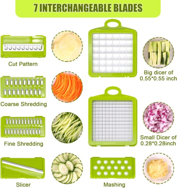 Vegetable Chopper,Multifunction All in 1 Food Chopper Slicer Cutter Dicer for Onion Potato Tomato Cucumber Carrot, Veggie Chopper with 7 Blades and Container (Gray) - Image 3