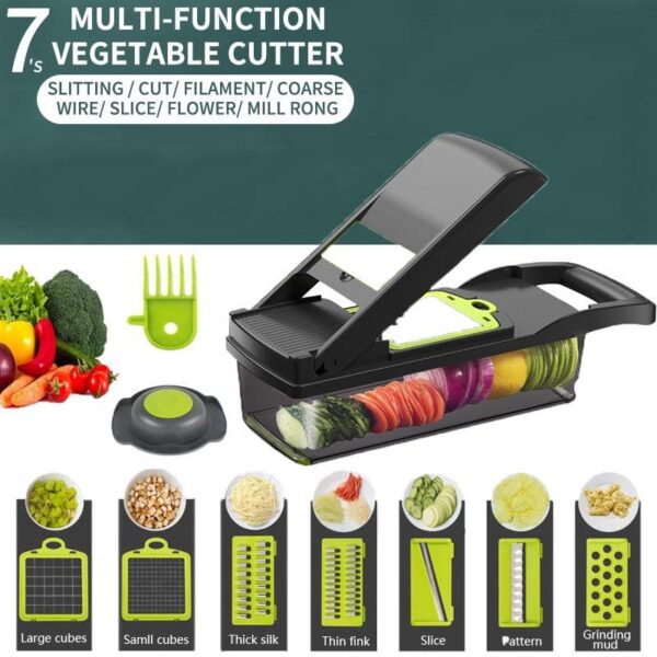 Vegetable Chopper,Multifunction All in 1 Food Chopper Slicer Cutter Dicer for Onion Potato Tomato Cucumber Carrot, Veggie Chopper with 7 Blades and Container (Gray)