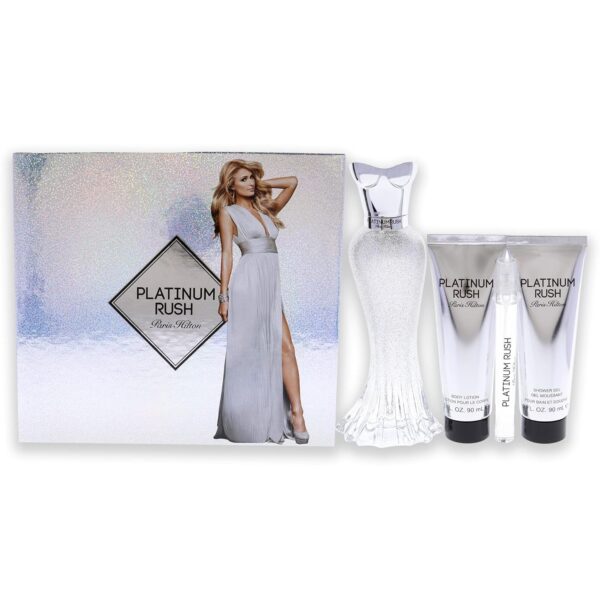 Paris Hilton Platinum Rush 4 Piece Gift Set For Women(Paris Hilton Platinum Rush Women 4 Pc Gift Set 3.4 oz EDP Spray, 0.33oz EDP Spray, 3oz Body Lotion, 3oz Shower Gel) - Image 4