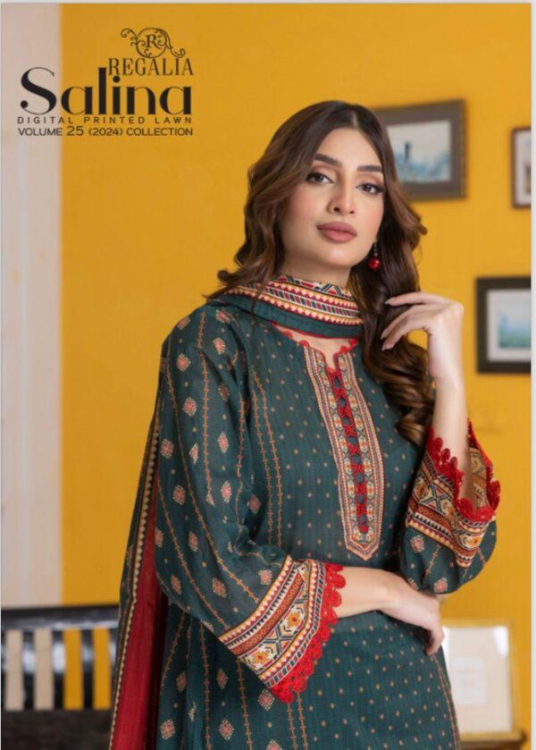 Regalia Salina Digital Printed Lawn Volume 25 (2024) Collection. 3 Piece Suits Unstitched.