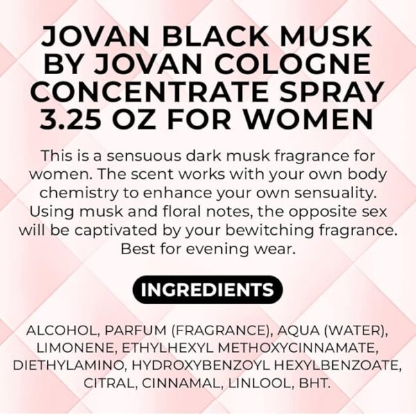 Jovan Black Musk Eau de Cologne For Women, 96 ML. - Image 4