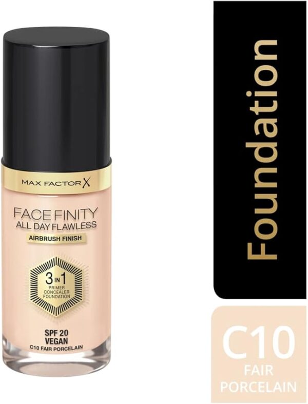 Max Factor Facefinity 3-in-1 All Day Flawless Liquid Foundation, SPF 20-10 Fair Porcelain, 30 ML. - Image 3