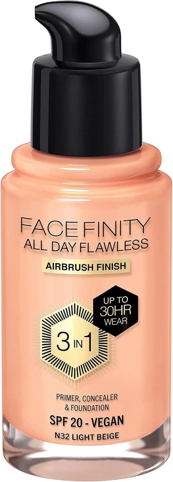 Max Factor Facefinity 3-in-1 All Day Flawless Liquid Foundation, SPF 20-N32 Light Beige, 30 ML. - Image 3
