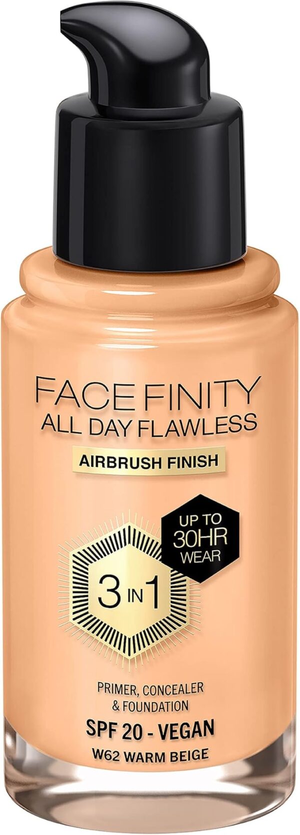 Max Factor Facefinity 3-in-1 All Day Flawless Liquid Foundation, SPF 20-W62 Warm Beige, 30 ML. - Image 3