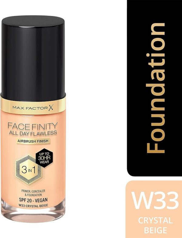 Max Factor Facefinity All Day Flawless Foundation - W33 Crystal Beige, 30ml